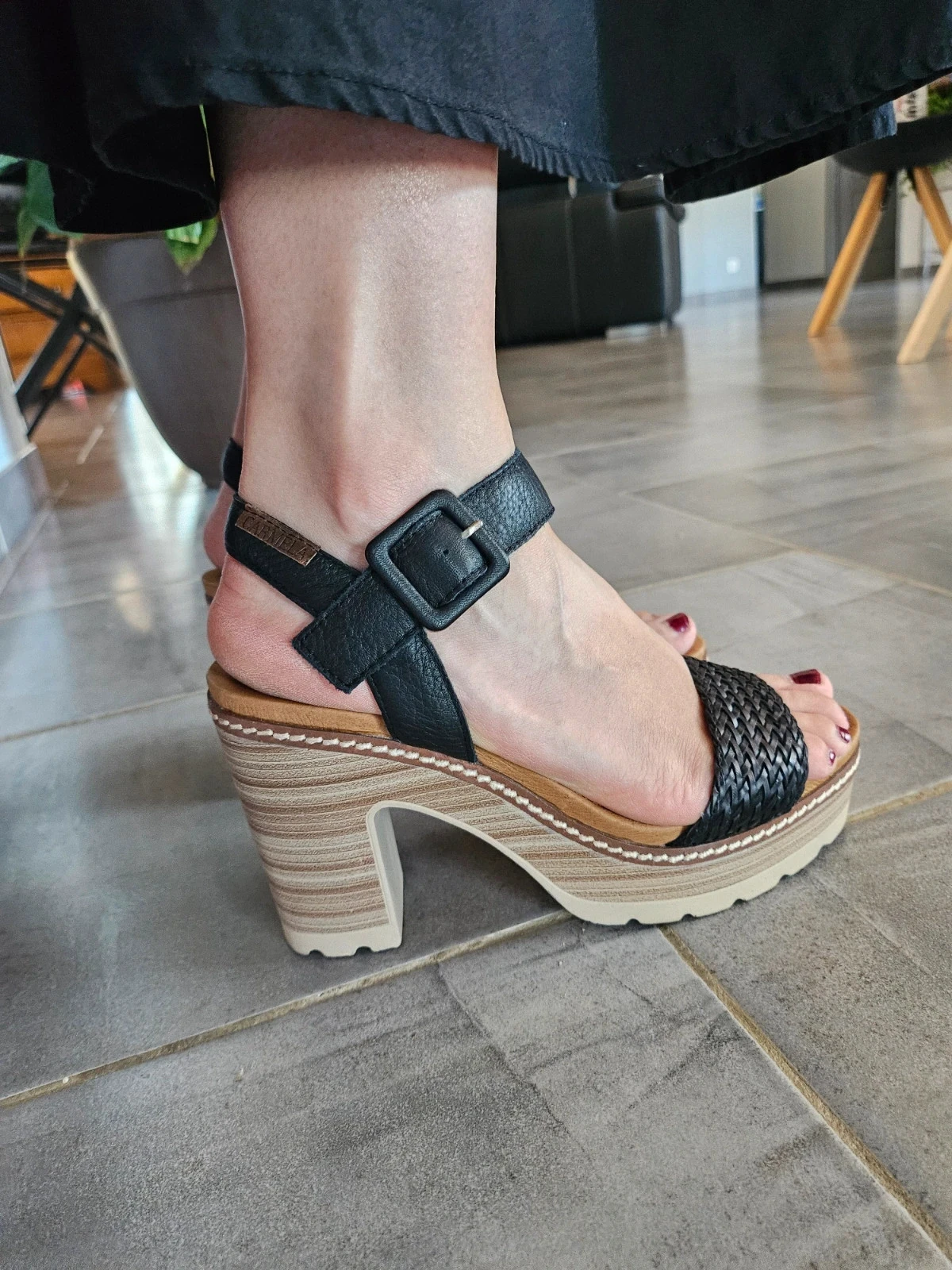 Sandales a talon Carmela Cuir Noir plateforme